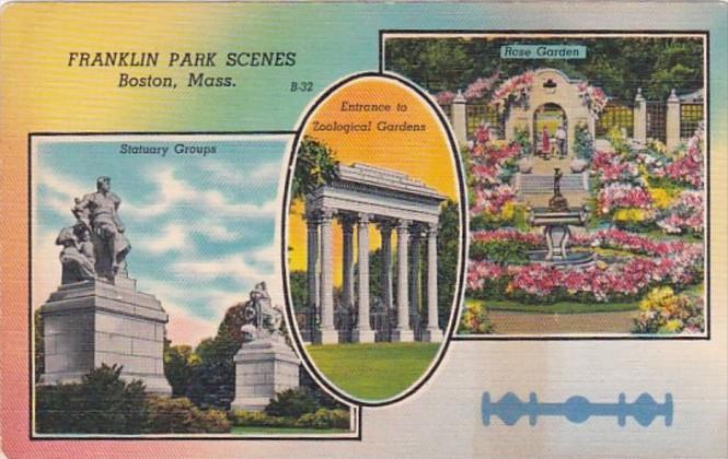 Massachusetts Boston Statuary Groups Rose Garden & Entrance To Zoological...