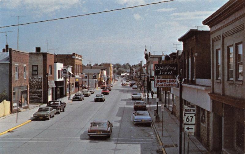 Plymouth Wisconsin~Main Street~Casey Jones Lanes Bowling Alley~Hwy 67 Sign~1970 