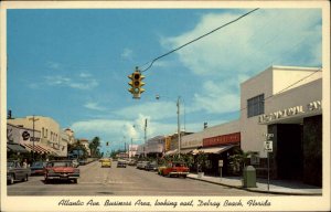 Delray Beach Florida FL Street Scene Traffic Light 1950s-60s Postcard