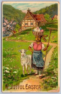 K26/ Easter Postcard Holiday Greetings c10 Dressed Rabbit Umbrella 173