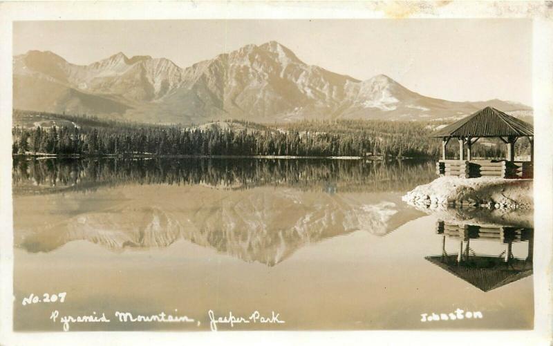 Pyramid Mountains Jasper Park Alberta Canada RPPC Johnston Postcard