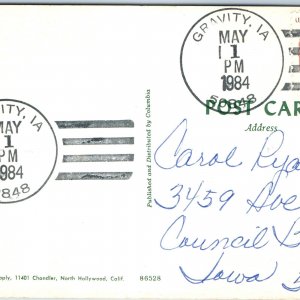 1984 Gravity, IA Town Post Office Cancel Stamp USPO Postcard Postal Iowa A177