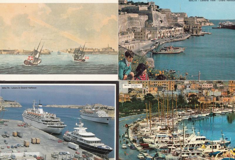 Malta Harbour 4x Ship Boats Liners Postcard s