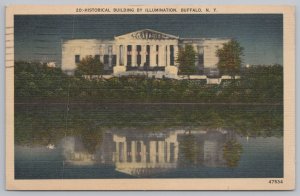 Linen~Historical Building At Night Buffalo New York~Vintage Postcard