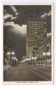 Summit Street at Night Toledo Ohio 1916 postcard