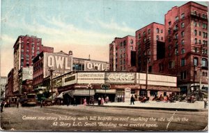 Postcard WA Seattle Corner before Smith building - Coke Owl Clarkes Pure Rye