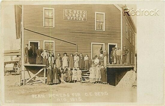 WI, Rio, Wisconsin, C.E. Berg Lumber, Bean Pickers, No. 449, RPPC