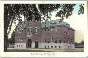 C.1910 High School, Fairbury, Ill. Hand Colored Postcard P123