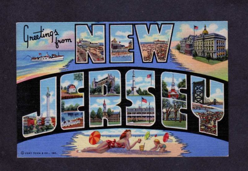 NJ Greetings From New Jersey Large Letter Princeton Wildwood Postcard