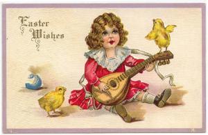 Easter Greetings PC, Girl plays music, chicks