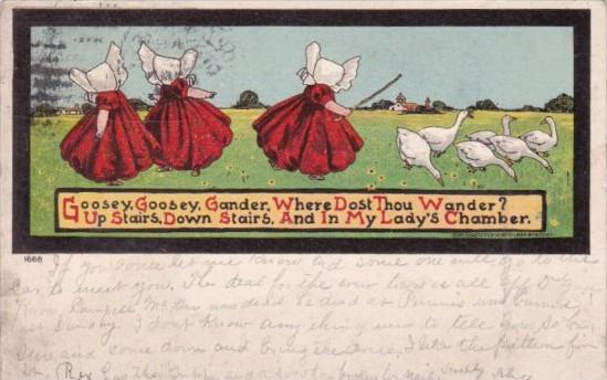 Sun Bonnet Girls Chasing Geese Goosey Goosey Gander 1910