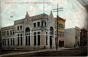 Postcard PA Honesdale Banks - National Dime and Savings Duplex- Cancel 1909 M4