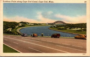 Vtg 1950s Lookout Point along Cape Cod Canal Massachusetts MA Linen Postcard