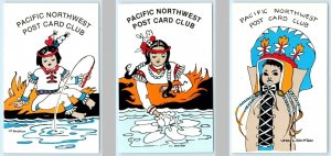 3 NATIVE AMERICAN Vera L. Erickson PACIFIC NORTH WEST Post Card Club 1980s