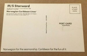  POSTCARD UNUSED M/S STARWARD, NORWEGIAN CARIBBEAN LINES CRUISE SHIP 