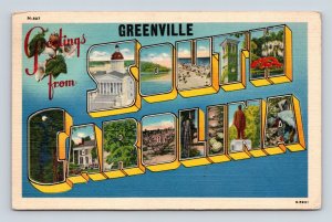 Large Letter Greetings From Greenville South Carolina SC Linen Postcard N7