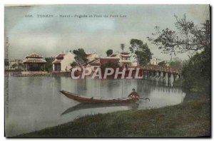 Old Postcard Tonkin Hanoy Pagoda and Small Lake Bridge