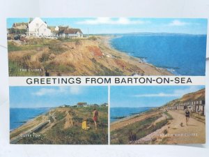 Barton on Sea Hampshire Vintage Multiview Postcard Beach Huts Cliff Walk c1970