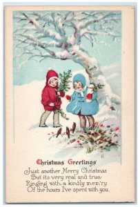 c1910's Christmas Greeting Children Song Birds Holly Berries Winter Postcard