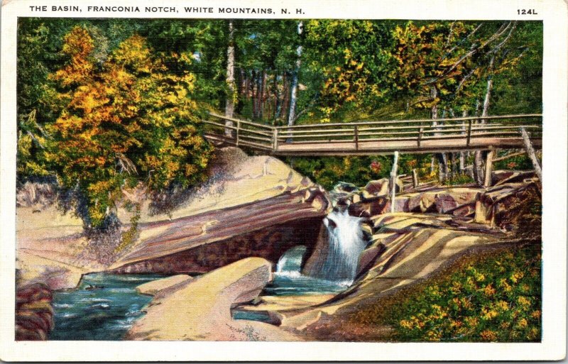 Franconia Notch Basin White Mountains New Hampshire Scenic Landscape WB Postcard 