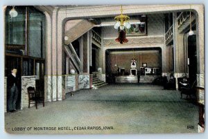 Cedar Rapids Iowa IA Postcard Lobby Of Montrose Hotel Interior Building 1907