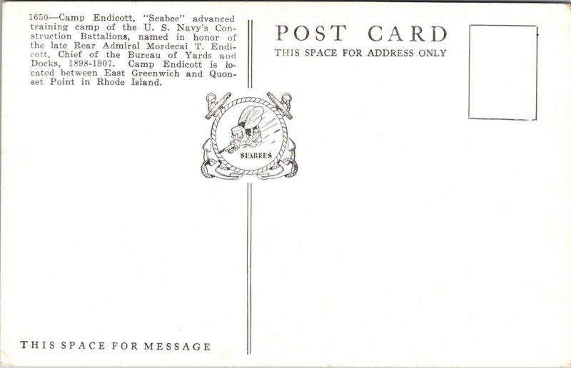 1940s WWI CAMP ENDICOTT Rhode Island Postcard Navy Seabees / Flag Raising JA7