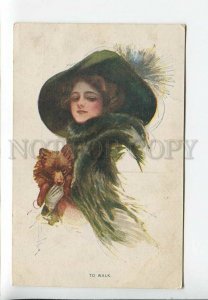 3182478 Lady w/ SPITZ Dog to Walk by FISHER Vintage Finland PC 