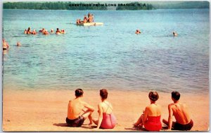 VINTAGE POSTCARD 1950s PLASTICHROME SCENE BOATS AND BEACH AT LONG BRANCH N.J.