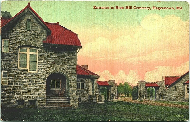 Hagerstown Maryland MD Entrance to Rose Hill Cemetery 1913 DB Postcard N17