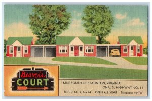 c1940s Beaver's Court Exterior Roadside Staunton Virginia VA Unposted Postcard