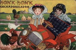 Bernhardt Wall Car Accident Driving Comic Woman Driver Vintage Postcard