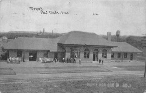 TRAIN DEPOT RED OAK IOWA POSTCARD 1916