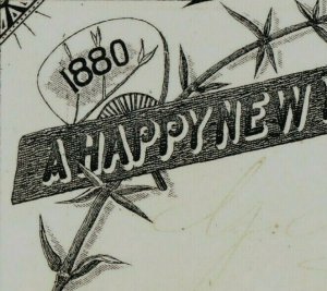 1880 New Year's Card Asian Motif Ladies' Hand Fan P161