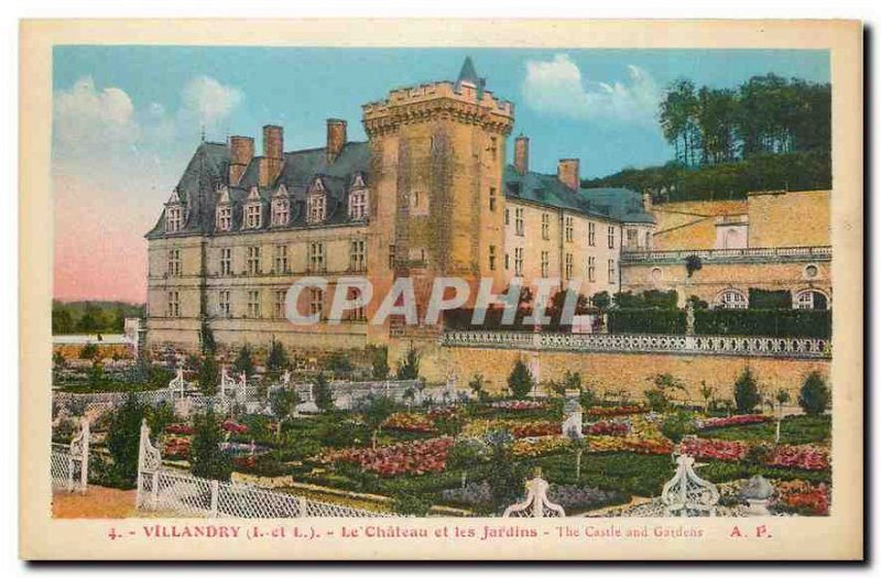 Old Postcard Villandry I and L Le Chateau and Gardens