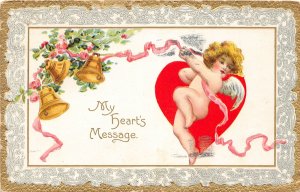 G14/ Valentine's Day Love Holiday Postcard c1910 Cupid Bells 1