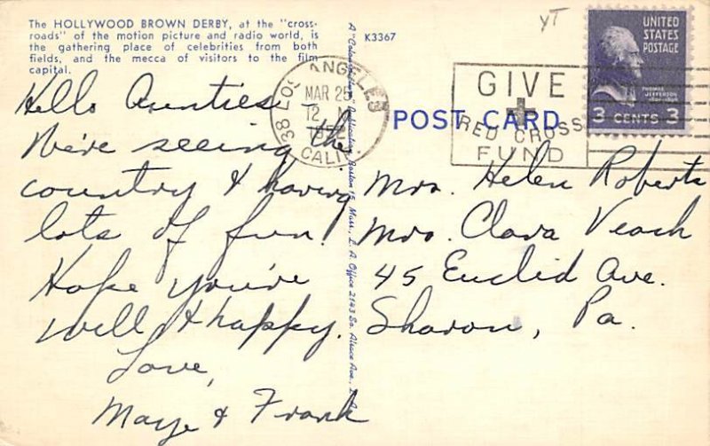 The Brown Derby Restaurant Hollywood CA