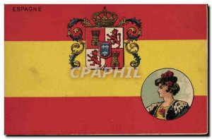 Old Postcard Flag Woman Spain Lion