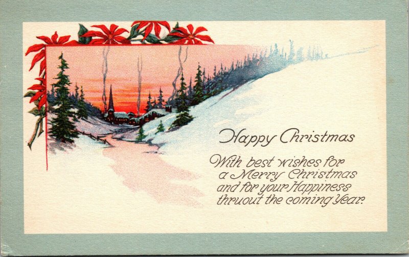 Vtg 1910 Merry Christmas Cabin In Snow Covered Valley Holiday Postcard