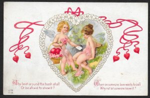 Valentine Day 'Why Beat Around the Bush' Girl Cupids Hearts Flowers...