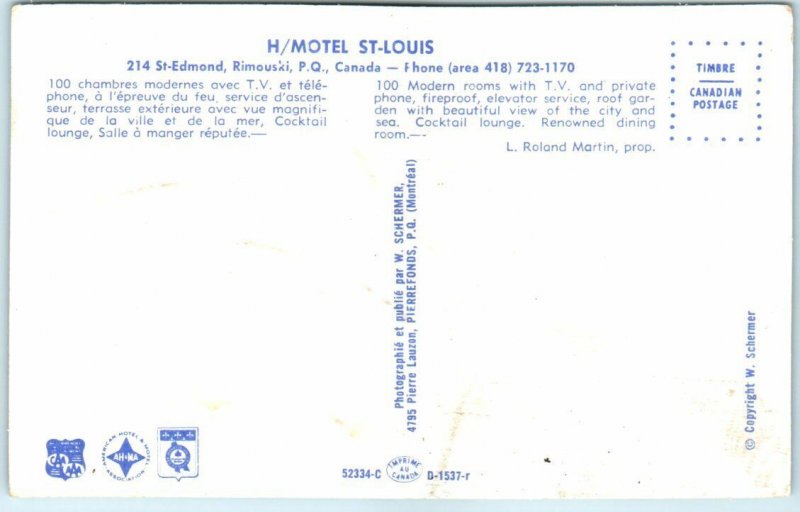 Postcard - H/Motel St. Louis - Rimouski, Province du Québec, Canada