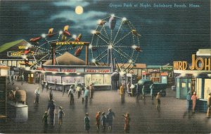 1940s Salisbury Massachusetts Ocean Park night people Amusement Postcard 26-622