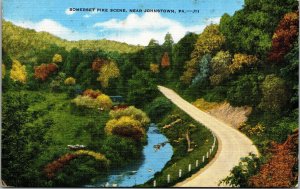 Vtg Johnstown Pennsylvania PA Somerset Pike Scene 1930s Unused Linen Postcard