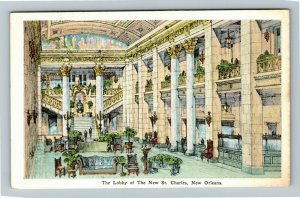 New Orleans LA- Louisiana, Lobby of The New St. Charles, Vintage Postcard