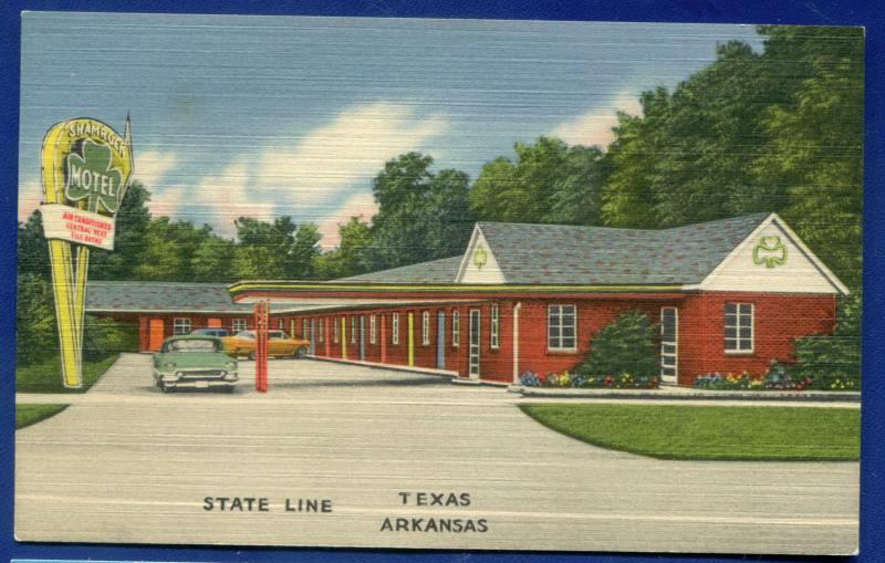 Shamrock Motel Texarkana Texas Arkansas linen postcard