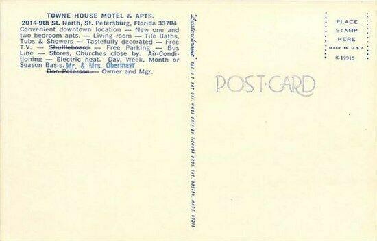 FL, Saint Petersburg,  Florida, Towne House Motel & Apartments, Tichnor K-19915