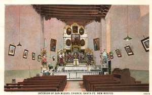 Vintage Postcard Interior of San Miguel Church Santa Fe New Mexico NM Religious