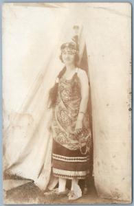 INDIAN GIRL AT WIGWAM CANADA ANTIQUE REAL PHOTO POSTCARD RPPC