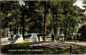 Entrance to Garfield Park, Guns Cannons Chicago IL Vintage Postcard R05