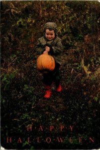 Happy Halloween Postcard Alfred Gescheidt 1983 Child Carrying Pumpkin UNP