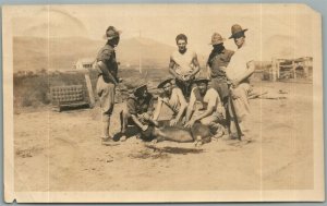 MEXICAN WAR AMERICAN CAMP SOLDIERS w/ PIG ANTIQUE real PHOTO